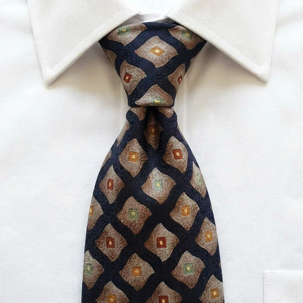 Stefano Milano Men's Silk Tie Black Geometric‎ Pattern Hand Made Italy